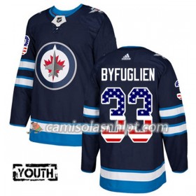 Camisola Winnipeg Jets Dustin Byfuglien 33 Adidas 2017-2018 Navy Azul USA Flag Fashion Authentic - Criança